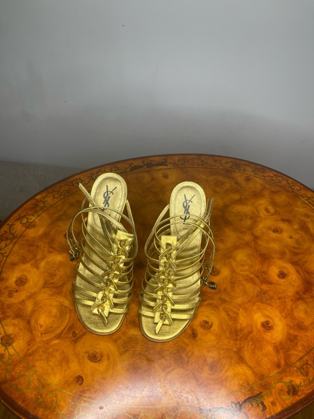 Yves Saint Laurent Metallic Gold Strappy Heels - Picture 7 of 7